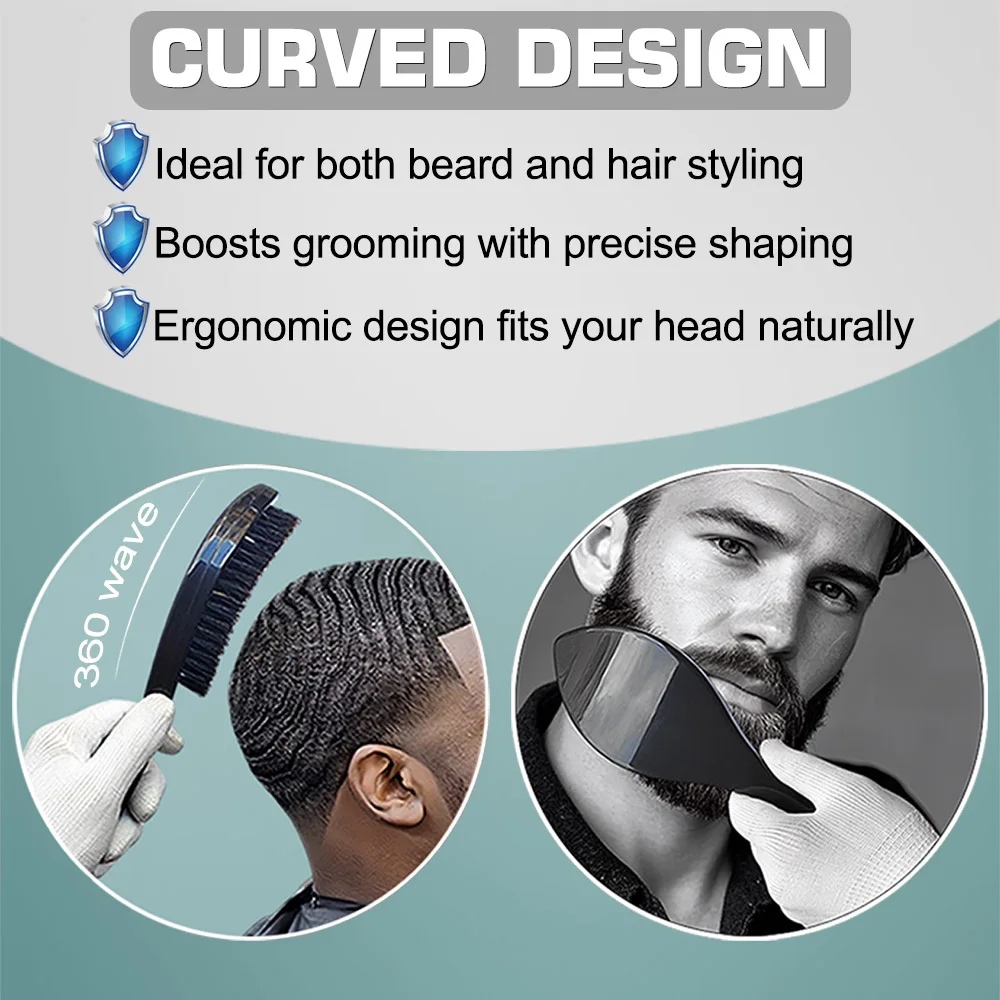 فرشاة اللحية السوداء من Gracemen - فرشاة شعر مموجة 360 درجة للرجال، شعيرات خنزير ناعمة بنسبة 100% بمقبض ABS #5