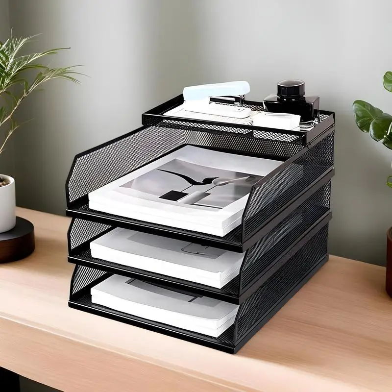 صواني مكتب شبكة معدنية قابلة للتكديس ملف منظم سطح المكتب حامل مستندات رف تخزين قابل للتكديس للطلاب درج دفتر الملاحظات