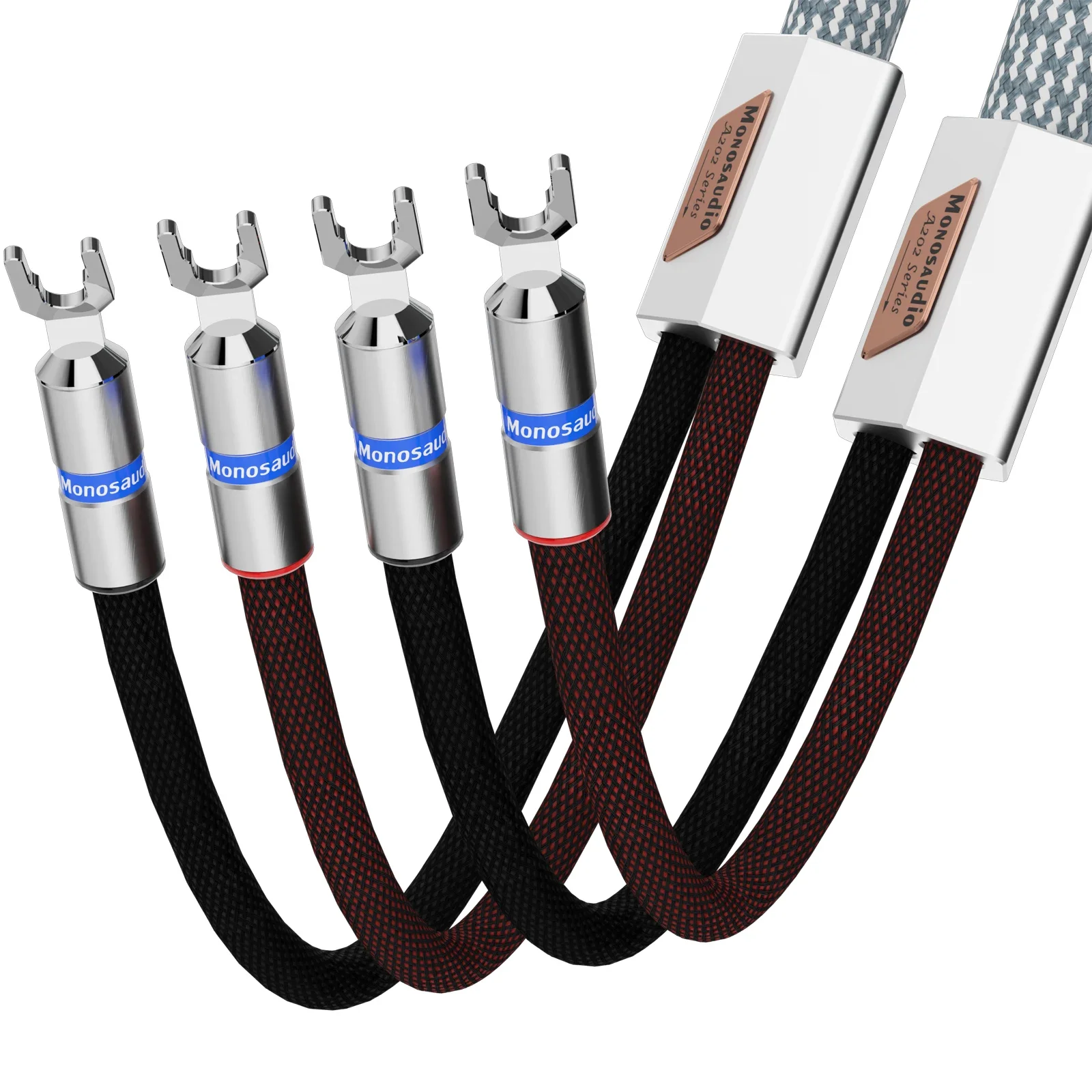 Monosaudio S802S6R OFC Kabel Speaker Fidelity Lapis Perak dengan Steker Sekop Tembaga Murni HIFI Audiophile untuk Bioskop Rumah HiFi