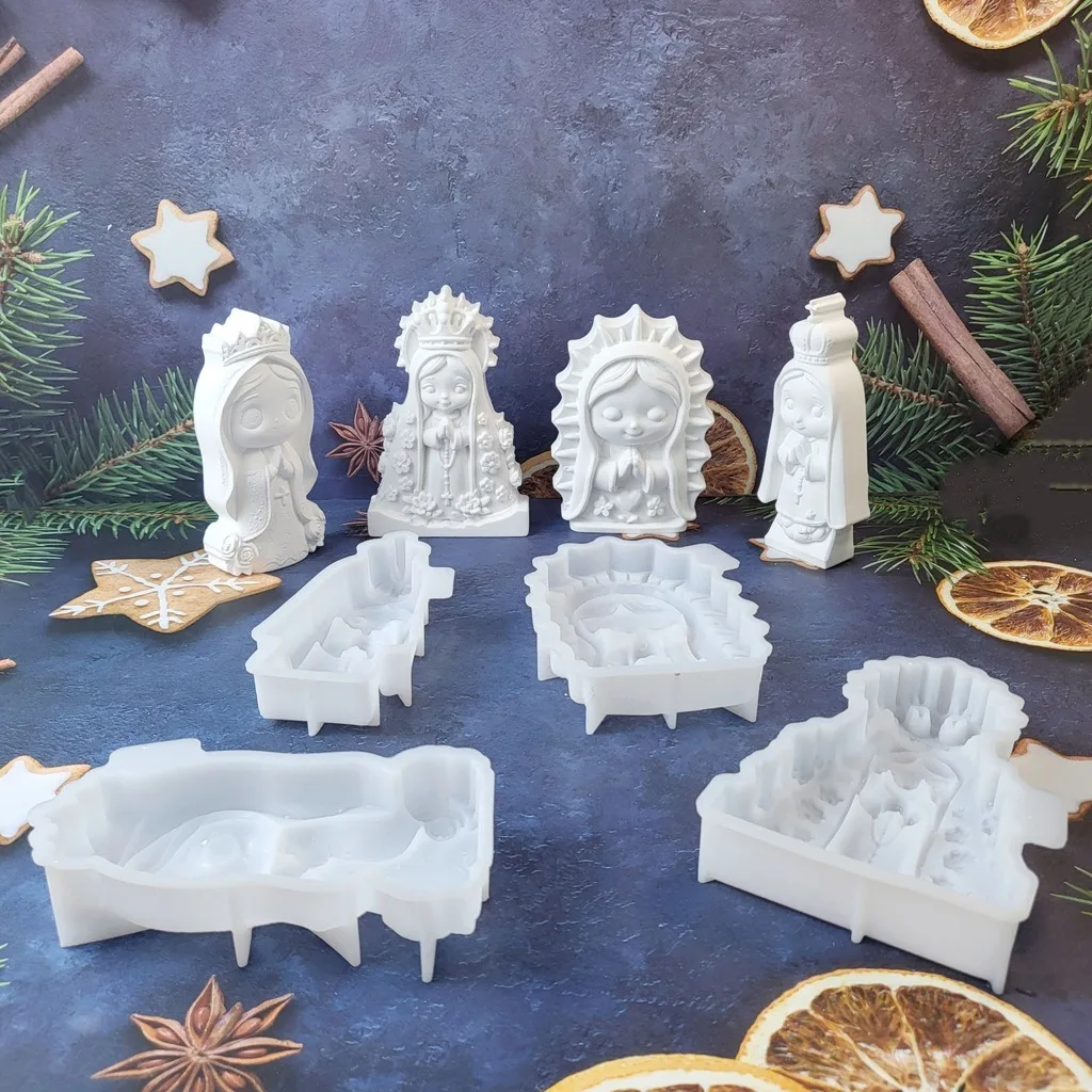 Q-Version Virgin Mold Clear Carved Figurine Mold Clay Mold Q-Version For Aroma Diffuser Stones Religious Theme Decor Handmade