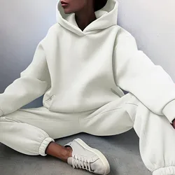 Winter Two Piece Sets Women Tracksuit Oversized Suit 2024 Autumn Trouser Suits Female Sweatshirt Solid Sports Hoodie Sportswear