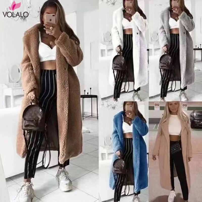 

VOLALO Faux Fur Teddy Coat Women Autumn Winter 2024 Casual Long Jacket Female Thick Warm Outwear Oversize Fur Mujer Chaqueta