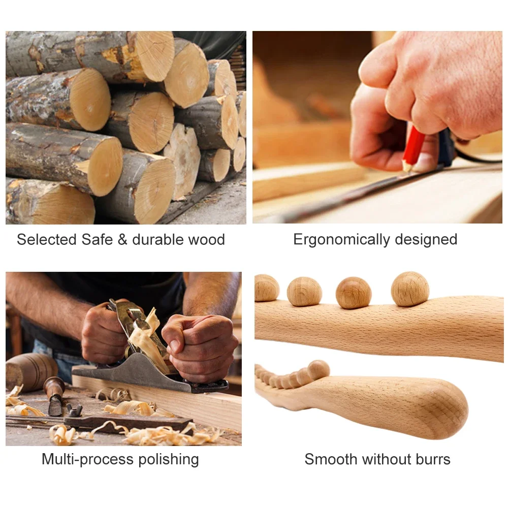 Wooden Massage Roller Rolling Pin Universal Back Needle Massage Tendons Beech Wooden Scraping Stick Point Guasha Relax Therapy