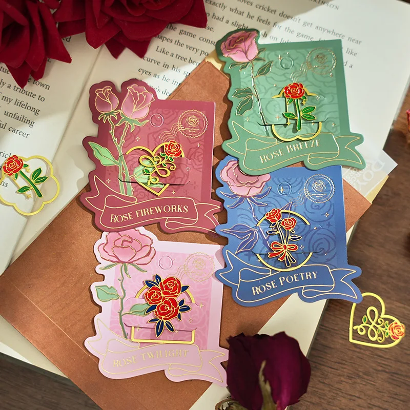 1 pc Metal ins High Appearance Level Rose Bookmark for Pages Books Readers Children Collection