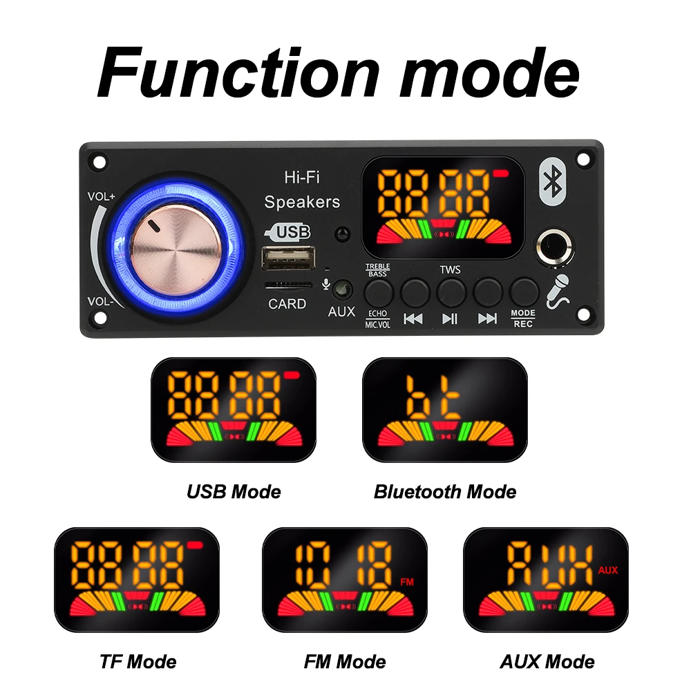 Bluetooth 5.3 DIY 200W Amplifier MP3 Decoder Board 12V Microphone FM Radio TF USB Car Audio Music Player Speaker Volume Control