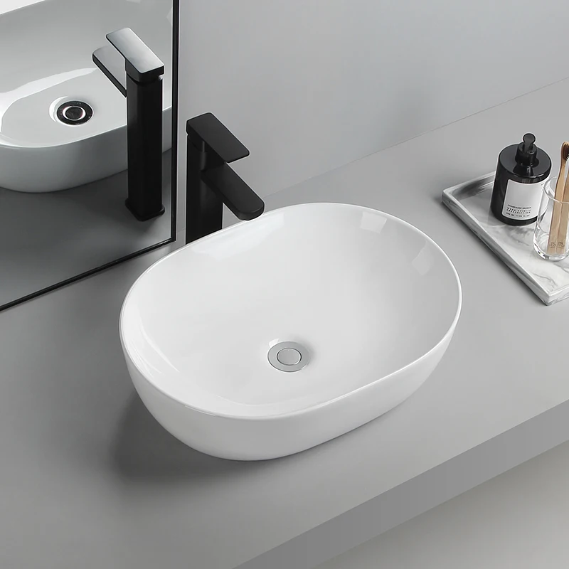Elegant Ceramic Vessel Sink, Oval Design Ceramic Wash Basin - Ideal for Modern Bathroom Fixtures, Suitable for Dressing Rooms, Vanities, Bathrooms