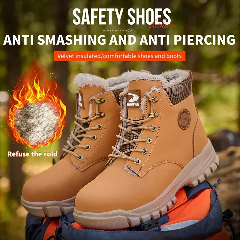 Winter Safety Shoes Men Anti Smash Anti Piercing Soft Sole Cold Resistant Warm High Top Lightweight Work Boots Protective Footwe