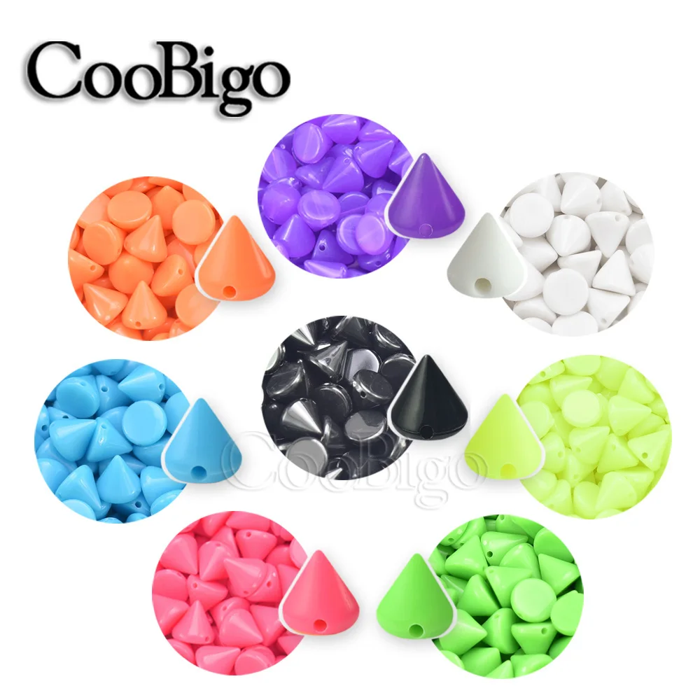 100pcs 8mm Stud Rivet Punk Cone Bead Spike Plastic Garment Bracelet Bag Shoes Leather Sewing DIY Craft Accessories Colorful