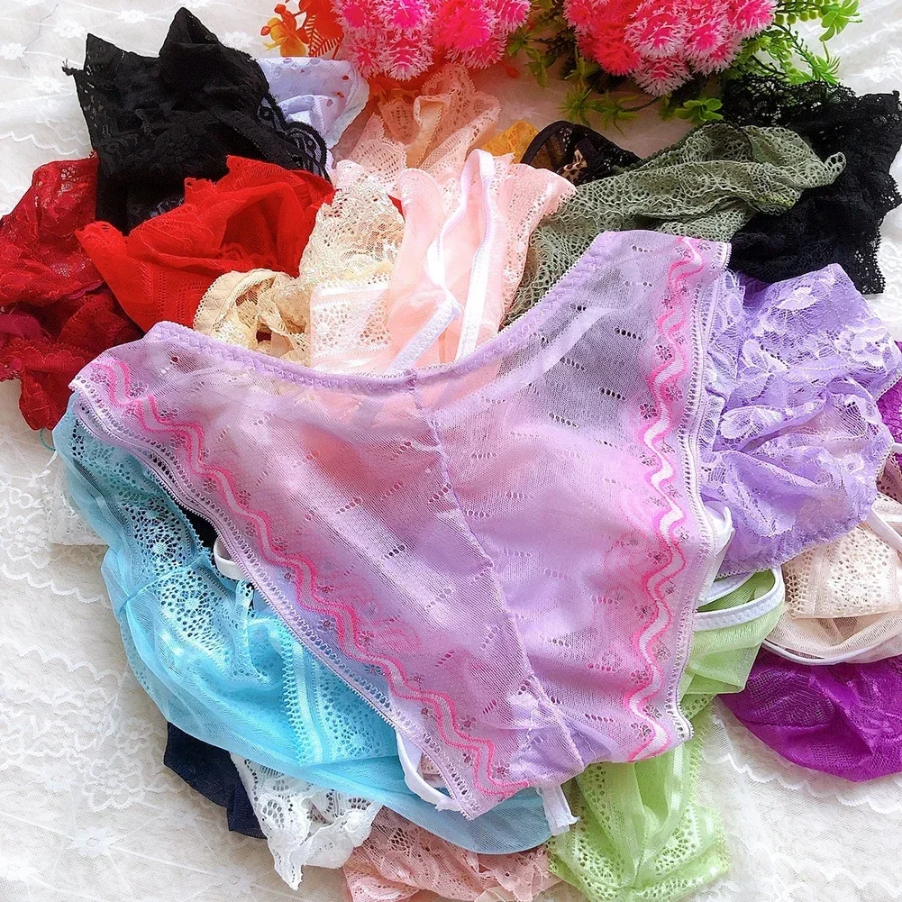 1pc Women\'s Panties Random Color Breathable Sexy Briefs Shorts Sheer Lace Underwear Low Waist Female Knickers