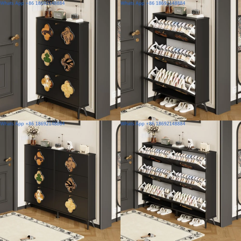 

Retro flip bucket shoe cabinet against the wall, ultra-thin entrance cabinet, large capacity storage shoe rack at the entrance