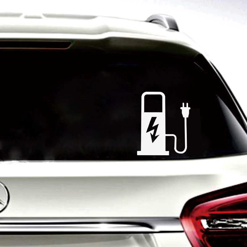 12*10cm EV Electric Vehicle Car Sticker Decal Funny Truck Battery Charger Charging Car Decoration Black White