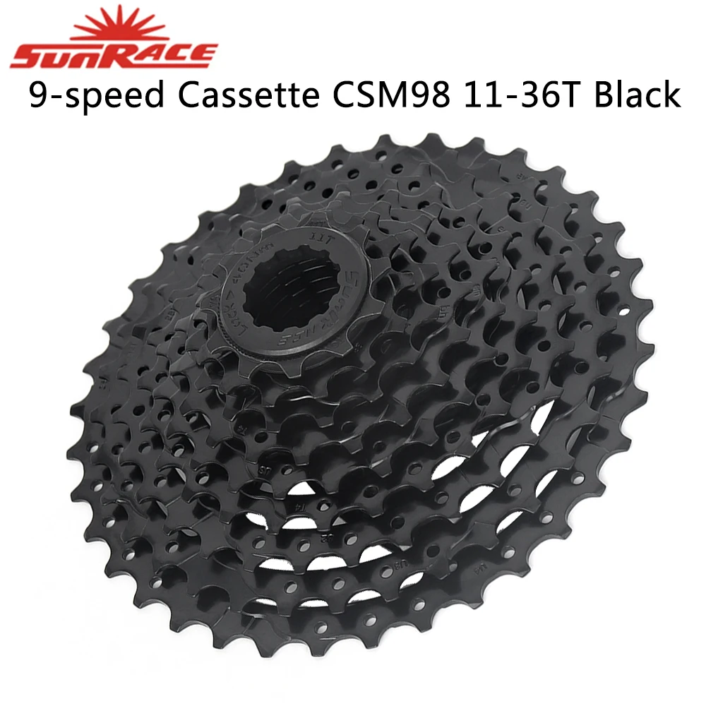 SUNRACE 9 Speed MTB Cassette Sprocket CSM98 11-36T HG Black Freewheel for Mountain Road Bike Compatible Shimano Sram