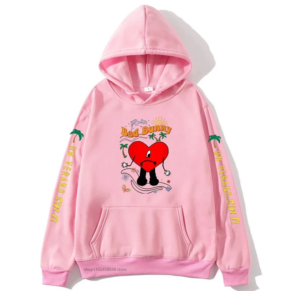 Un Verano Sin Ti هوديس الرجال سيئة الأرنب البلوز الهيب هوب موسيقى الراب عادية كبيرة الحجم Y2k ملابس الشتاء ملابس النساء الشارع الشهير