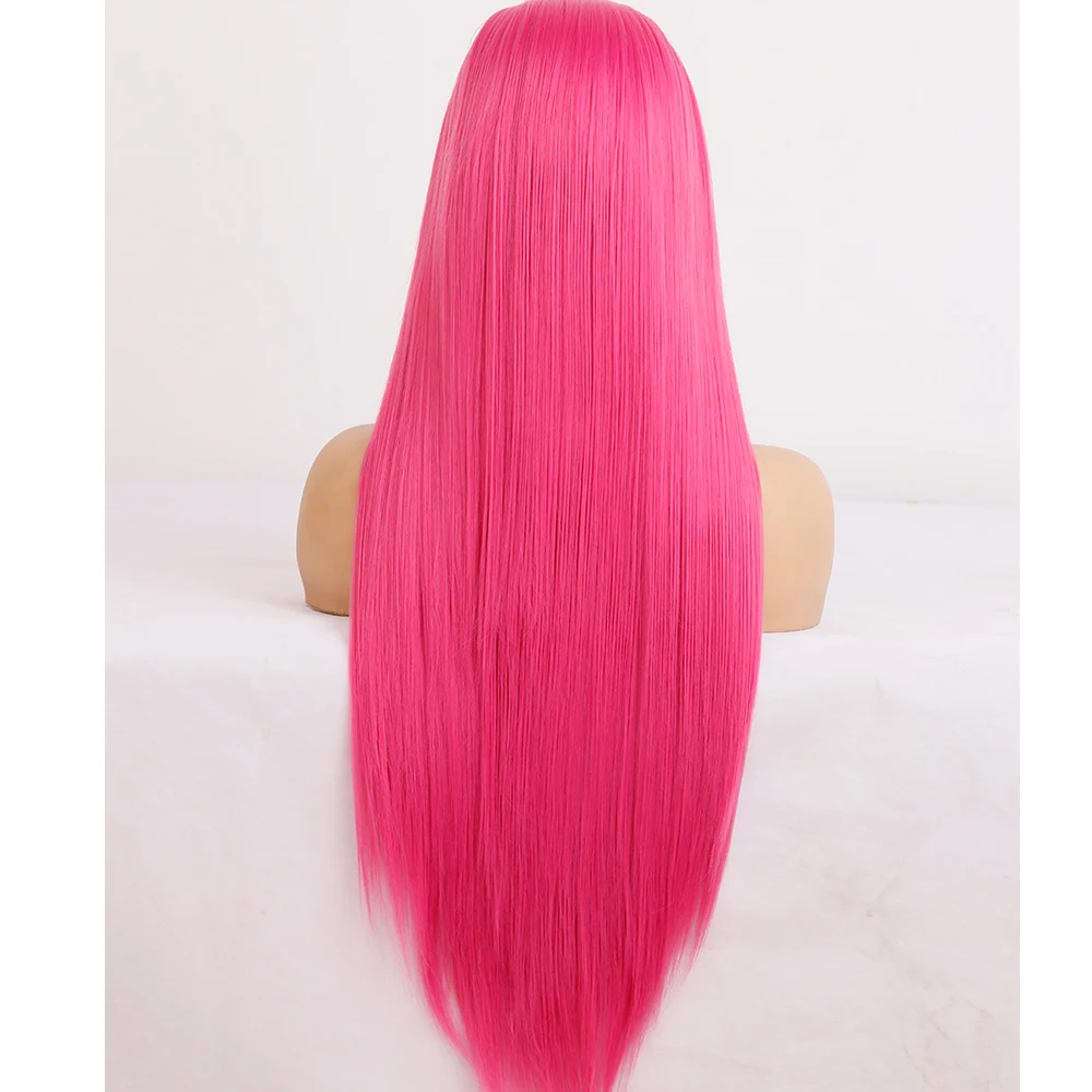 Hot Pink Color Lace Front Wigs Long Straight Hair Synthetic Lace Front Wigs Soft Hair HD Lace Frontal Natural Hair Perruque