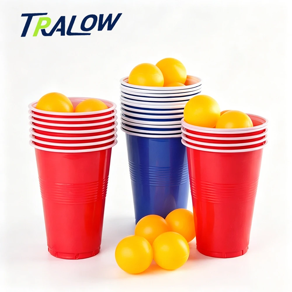 TRALOW Game Set 24 Yellow Ping Pong Balls, 24 Cups, Perfect for Holiday Parties, Corporate Team-building Events, Weddings