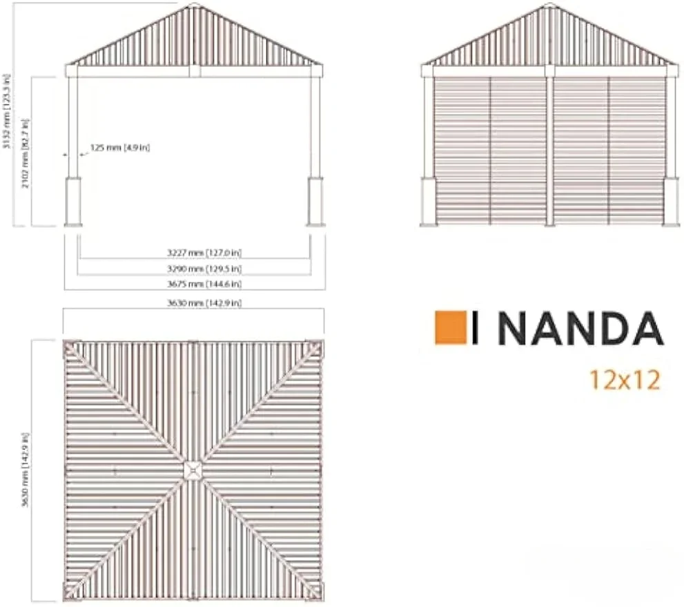 12' x 12' Nanda Hardtop Gazebo Outdoor Weather-Resistant Aluminum Frame Shelter with Mosquito Net