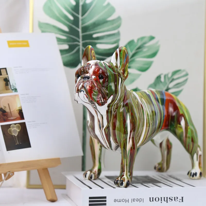 Modern creative color bulldog resin handicraft ornament home living room bedroom office decoration