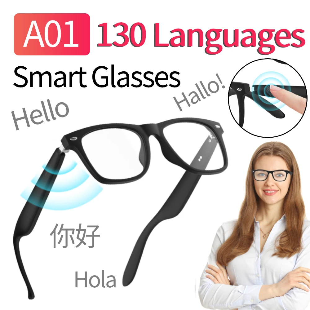 

A01 AI Intelligent Translation Glasses Anti Glare Outdoor Sports Driving Sunglasses 130 Languages Wireless Headphones Glasses