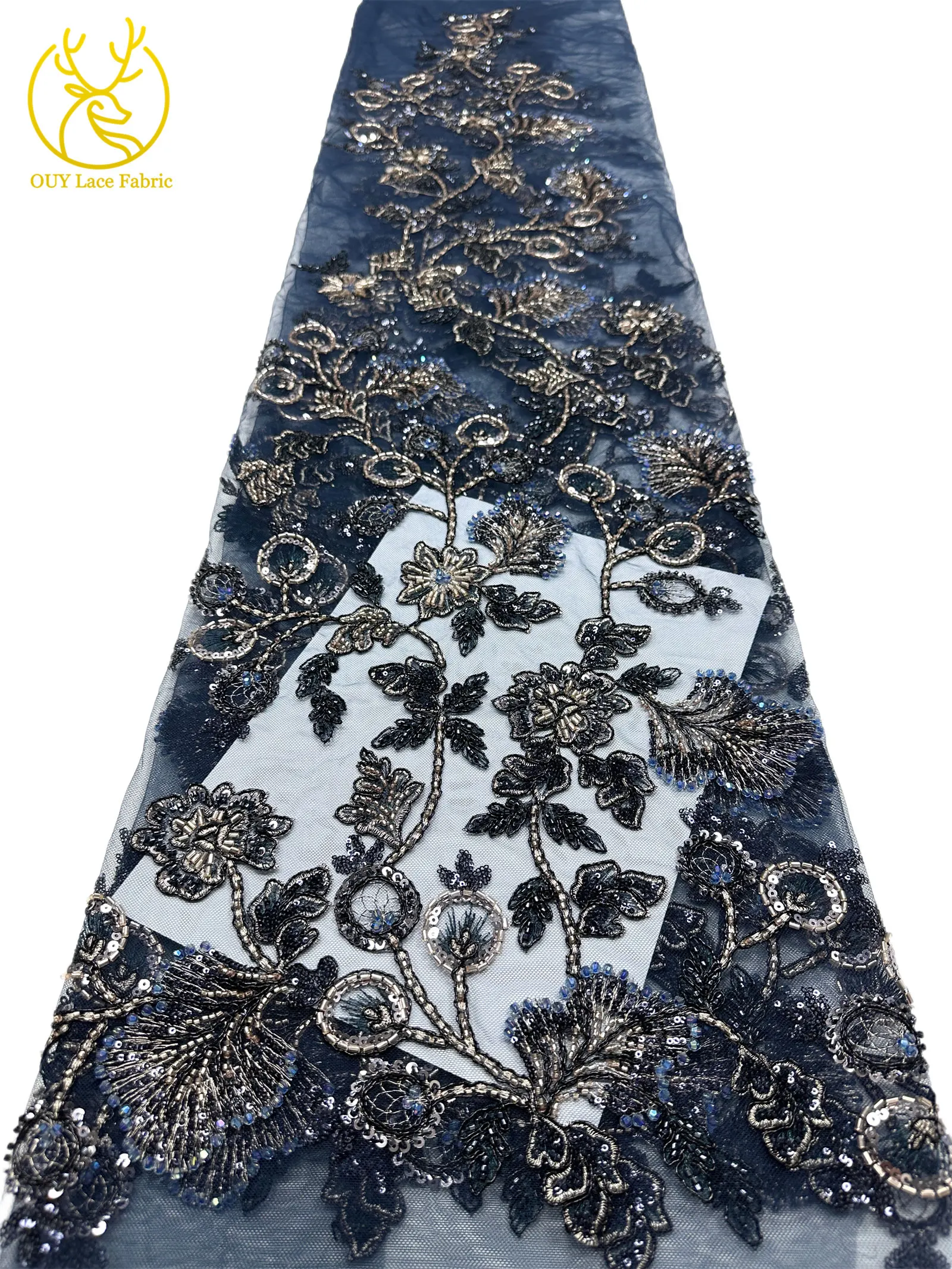 Neuester Stil Schweizer handgefertigter DIY-Stickerei-Blumenspitzenstoff, hochwertiger afrikanischer Perlen-Spitzenstoff für Hochzeitskleid-Design – Detail 13