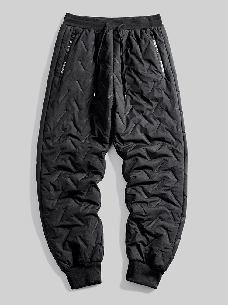

Men's Casual Quilted Joggers - Soft Padded Fabric, Elastic Waist & Side Zippers, Anti-Wrinkle Durable for Winter Daily & Urban