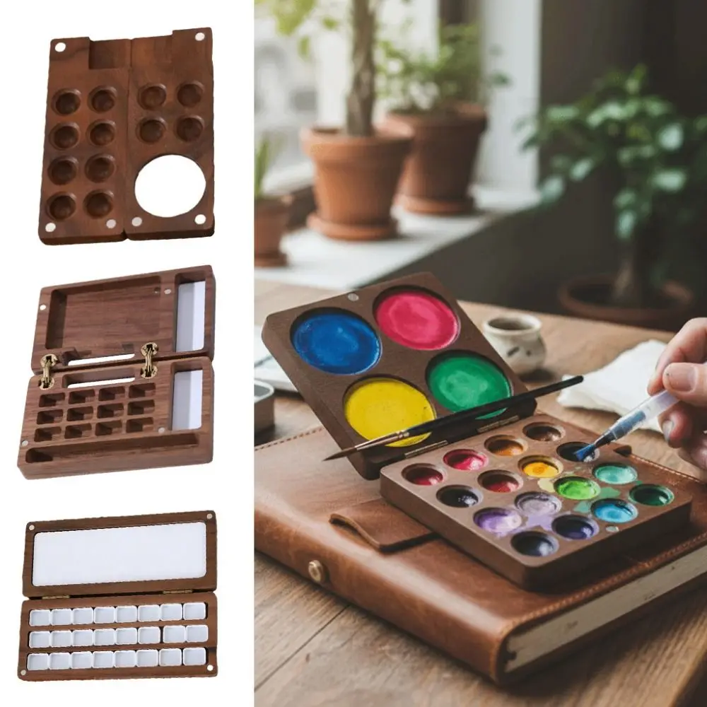 Empty Box Walnut Wood Watercolor Palette Mini Compact Paint Box Portable Magnetic Suction Pocket Palette Watercolor Paint