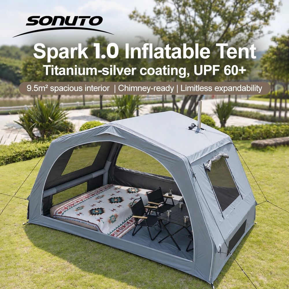 Sonuto Outdoor Glamping Inflatable Air Shelter Canopy Double Door Reserved Chimney Opening Unlimited Splicing Expandable