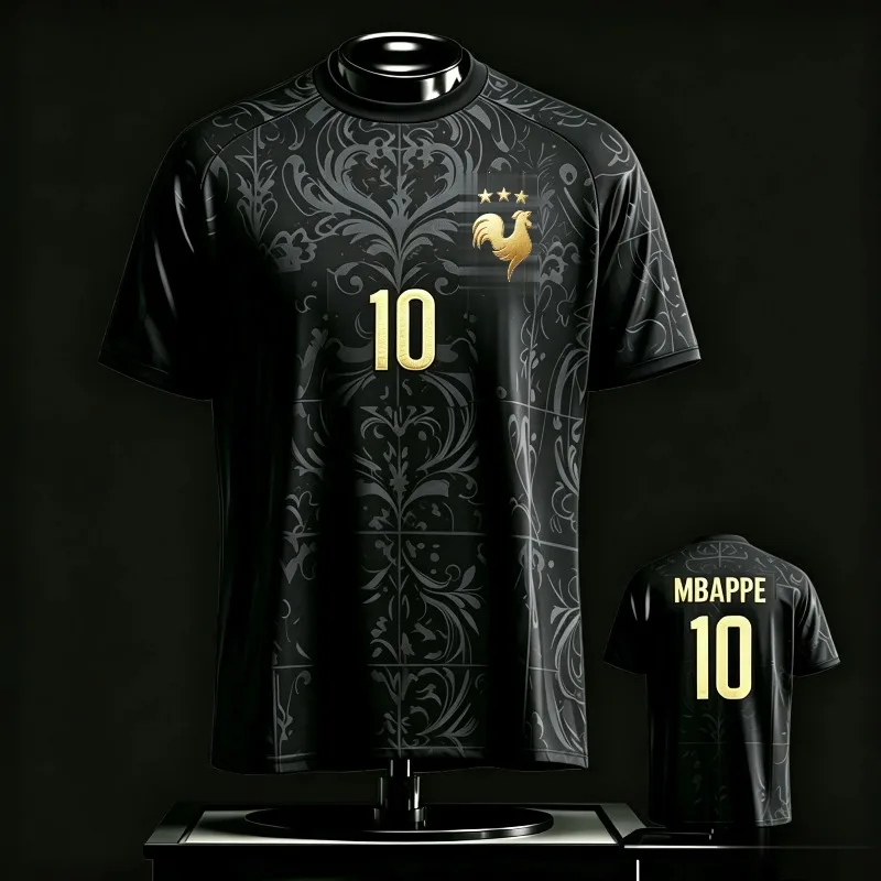 Soccer Football Jersey France Rooster Fan Inspired 3D Print T-Shirt Black Gold No.10 Unisex Short Sleeve Sports Supporter Tee