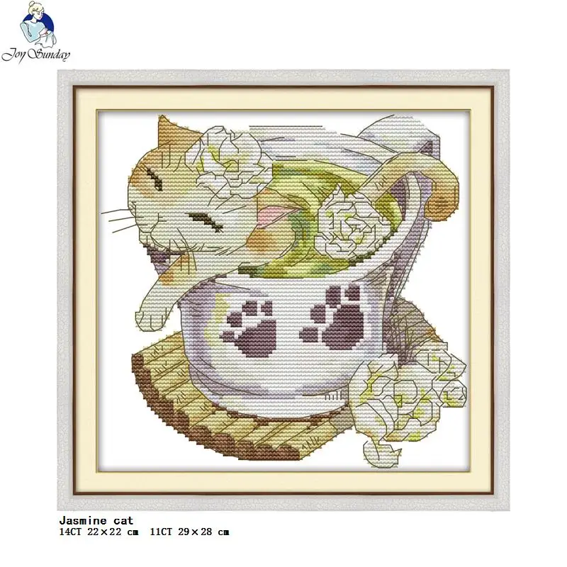 Animali da tè gatti e conigli stampa di cartoni animati punto croce Aida 14CT 11CT tessuto ago filo ricamo Set fai da te Kit artigianale per bambini