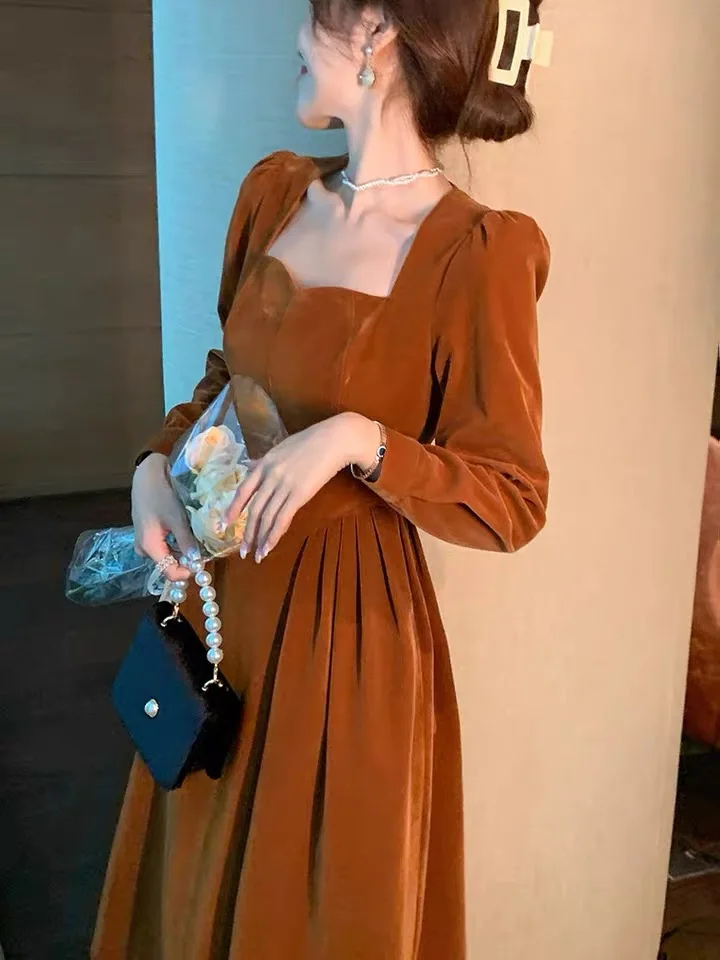 

Ele Velvet Evening Dr for Women High Waist Princ Sve Long Skirt Faionable Adult Ceremony Ball Gown