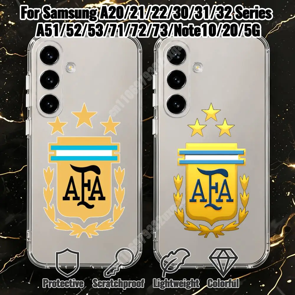 Funda de teléfono del equipo de fútbol argentino para Samsung Galaxy A12 13 A72 71 52 51 Note A32 31 30 22 21 20 S, parachoques transparente