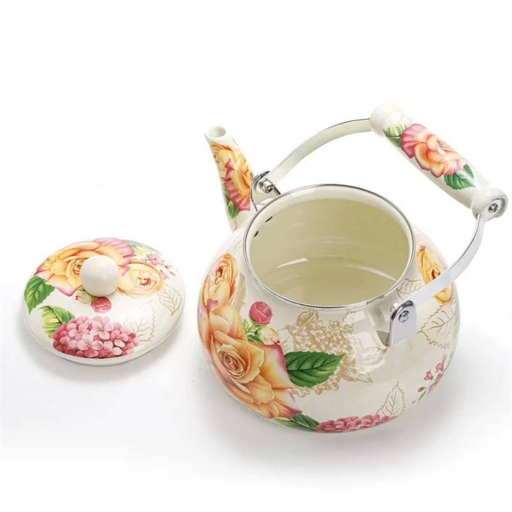 

Эмалированный чайник в китайском стиле с цветочной эмалью и ручкой против ожогов, кувшин для чая, 2,5 л, грушевидный газовый чайник, газовая индукционная плита