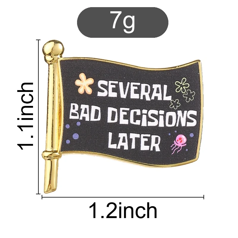 Cartoon Flag Lapel Pin Funny Quote Text Enamel Brooch Lightweight Metal Badge Ornament for Denim Coat Canvas Bag