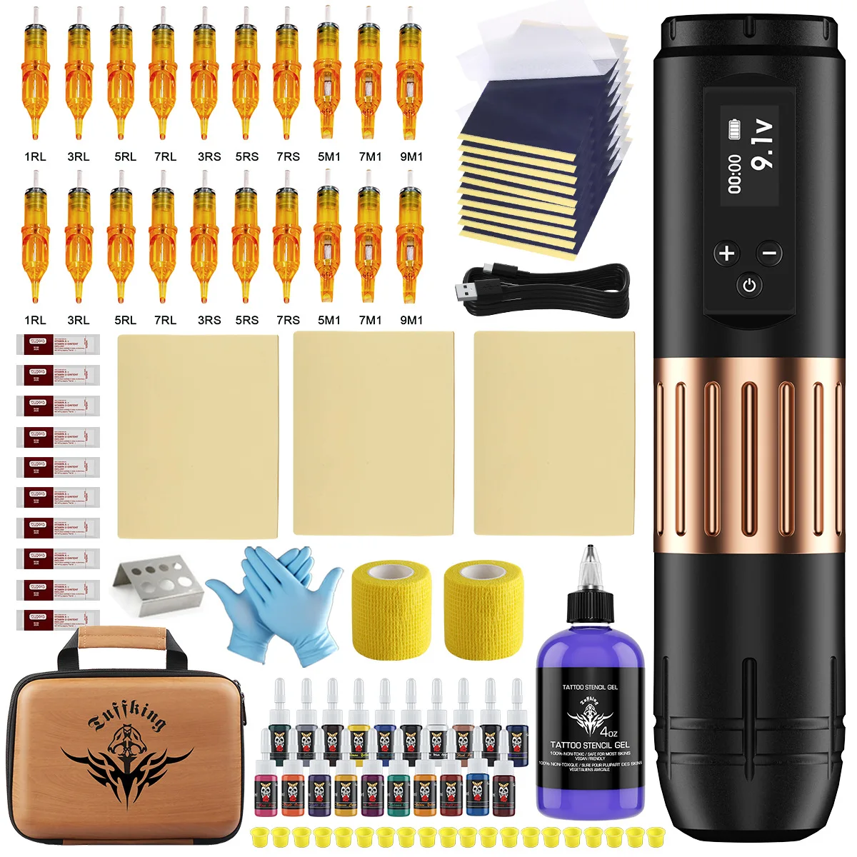 Rotary Tattoo Pen Machine Kit Wireless Professional Tattoo Machine 1600mAh Battery Digital LED Display with Cartridge Needle Set