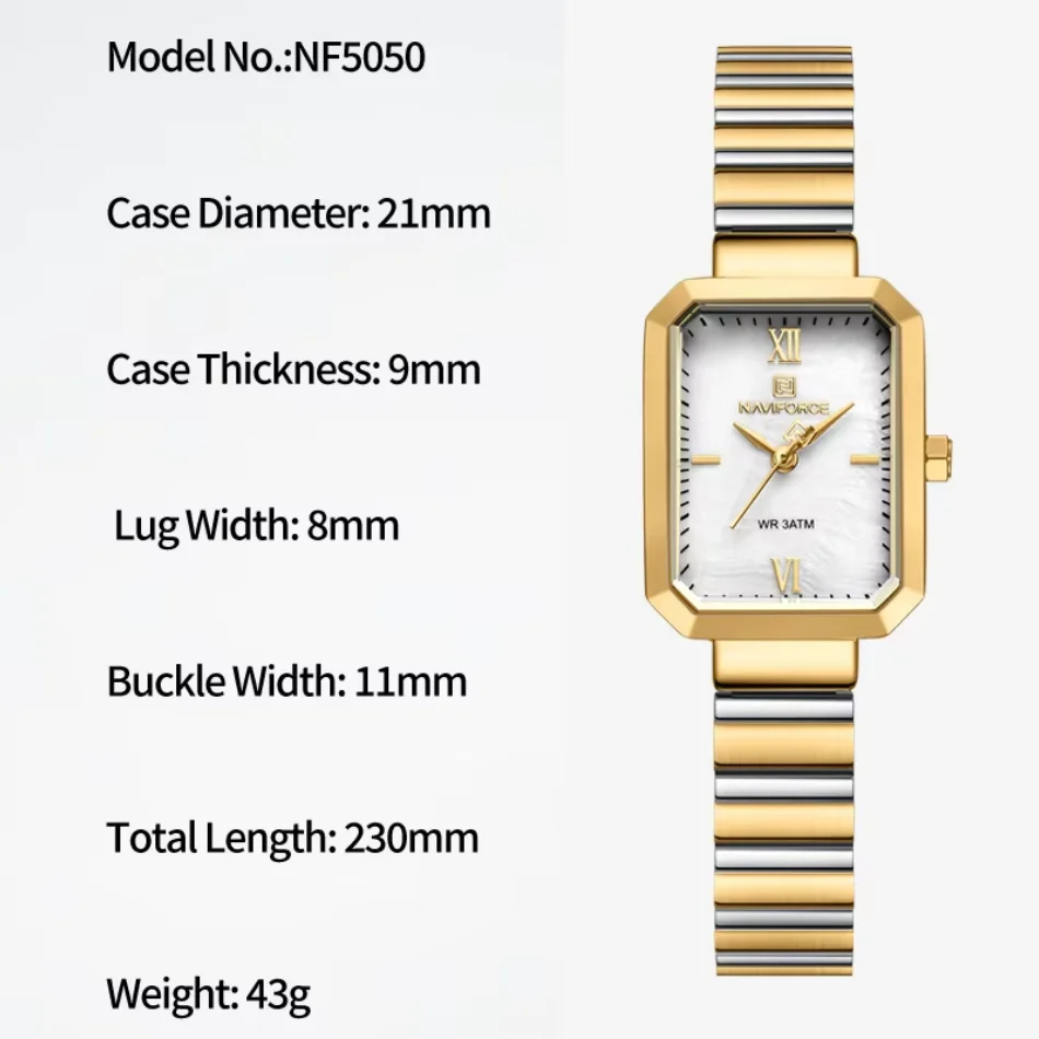NAVIFORCE موضة البرية ساعة نسائية كوارتز سوار فولاذي غير قابل للصدأ ساعات المعصم السيدات أنيقة مقاوم للماء مربع Reloj Mujer الهدايا