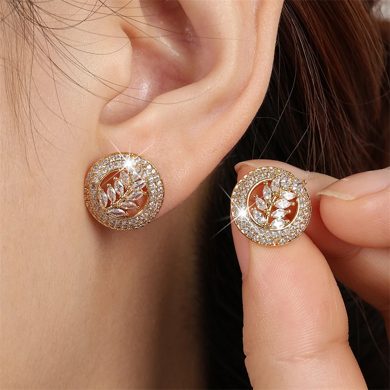 ZAKOL Exquisite Qlive Leaf Stud Earrings for Women Sliver Color Geometric Round Designer Earring OL Style Fashion Jewelry