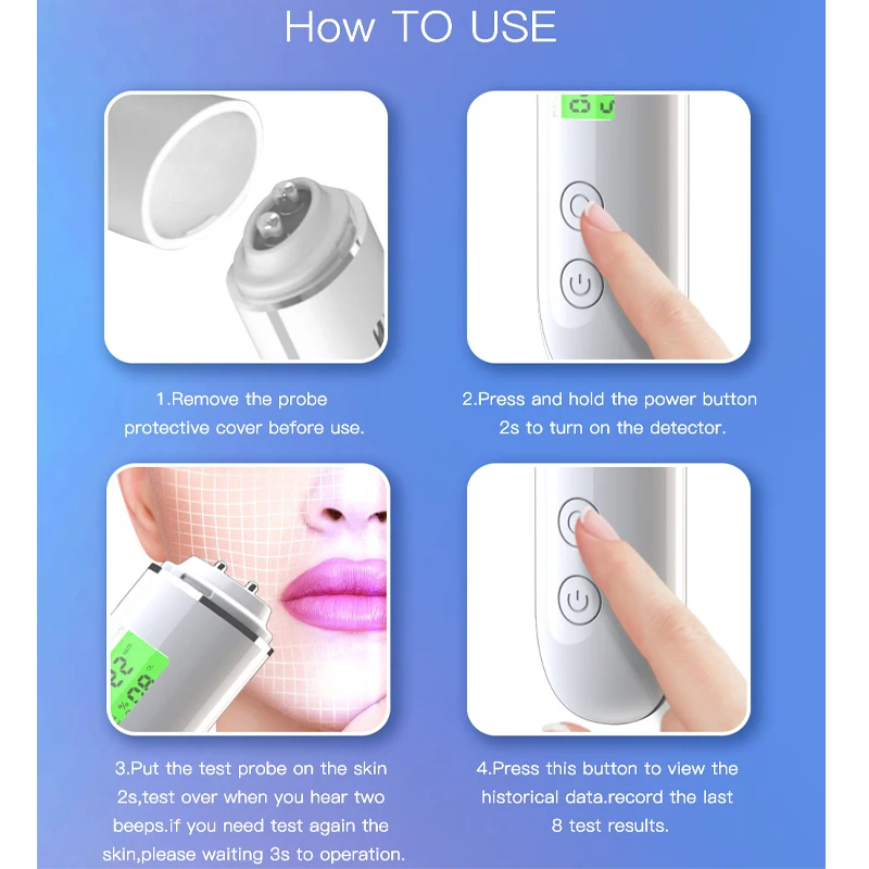 الجلد المياه الخد مرونة الجلد العمر اختبار متر الوجه الجلد الرطوبة والزيت المحتوى الجلد محلل عامل الفلورسنت كاشف جهاز اختبار الجلد