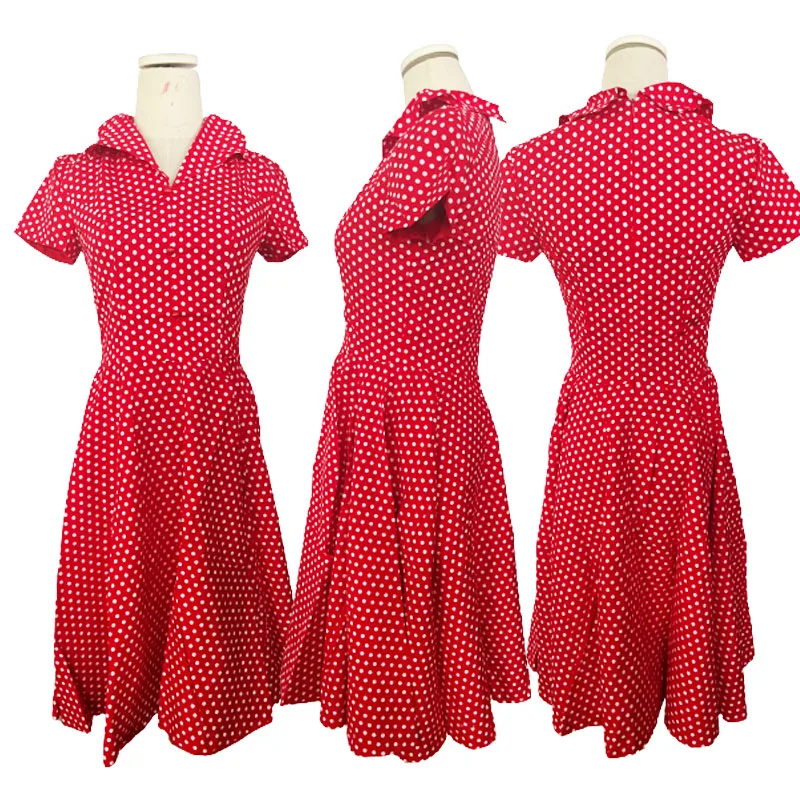 Ladies 50\'s Vintage Rockabilly Polka Dots Swing Dress Plus Size Retro Dress S-3XL