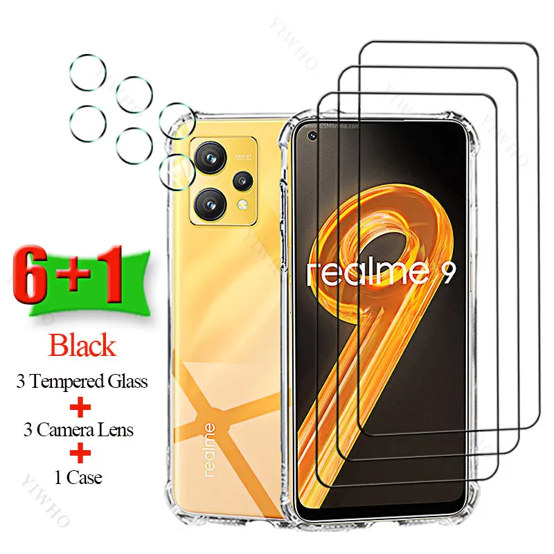 6+1 Tempered Glass Screen Protectors for Realme 9 9i Pro 5G Speed Pro + Plus Soft Silicone Case HD Camera Cover for realme9 Pro+