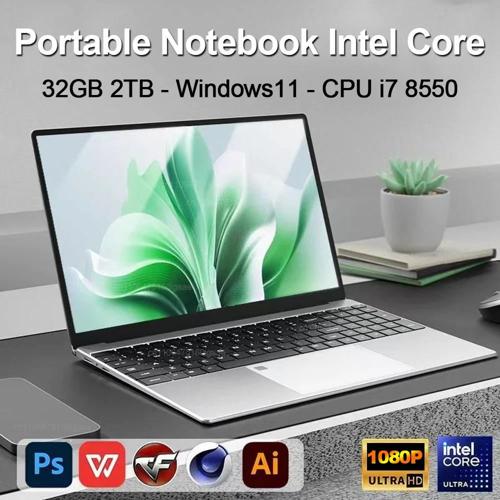 Portátil de 15,6 pulgadas Intel Core i7 8550U 32GB 2TB SSD ordenador PC Windows11 portátiles de oficina desbloqueo de huellas dactilares Notebook