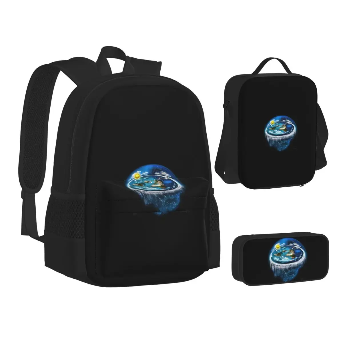 

Flat Earth With Dome Art Backpacks Boys Girls Bookbag Students School Bags Kids Rucksack Lunch Bag Pen Bag Three-Piece Set