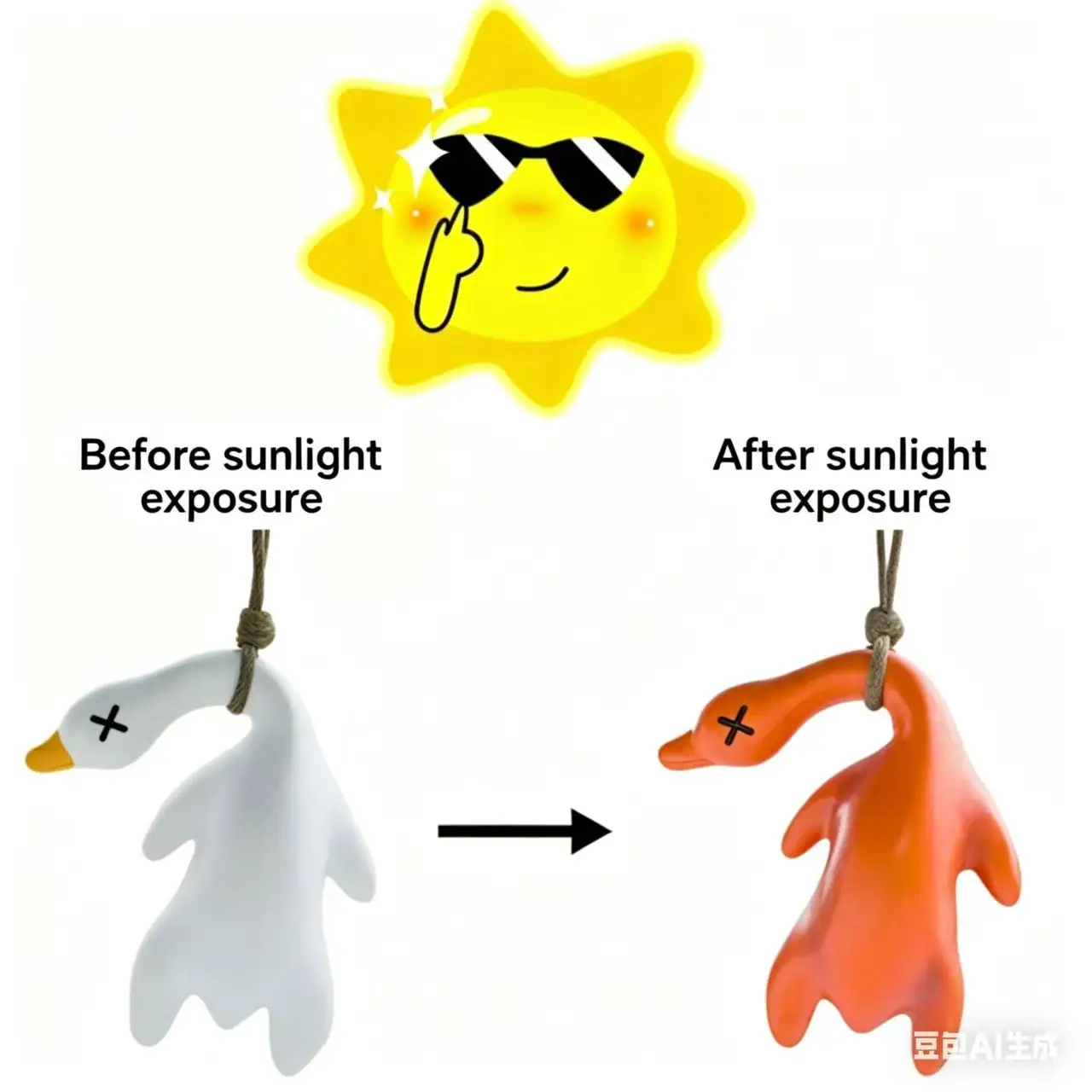 Car UV Color Changing Roast Duck Pendant, Thermochromic Keychain, Creative Car Interior Ornament Decoration