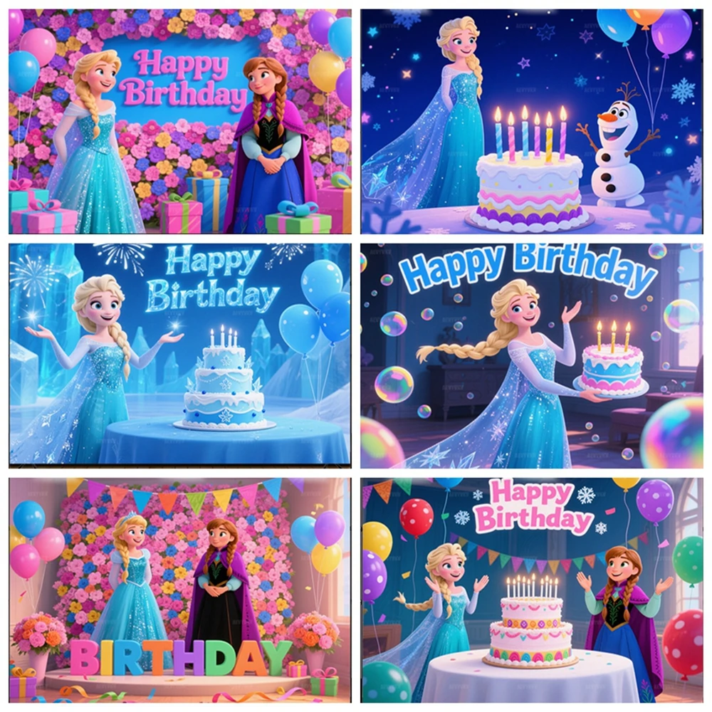 

Frozen Elsa Anna Princess Background Girls' Birthday Party Snow Queen Winter Ice Photography Backdrop Studio Baby Shower Props