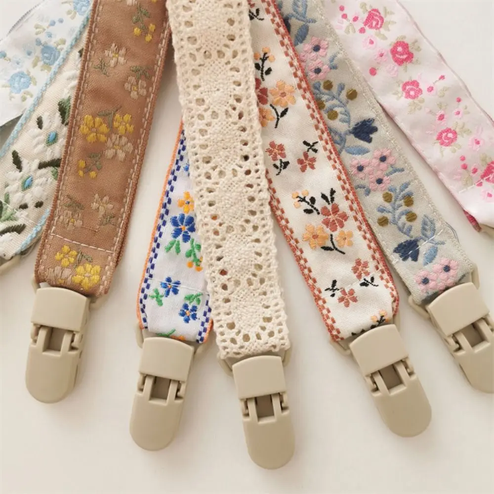 Ethnic Style Baby Cloth Pacifier Chain Floral Teether Straps Soother Holder Adjustable Dummy Clips Nipple Holder Clips Children