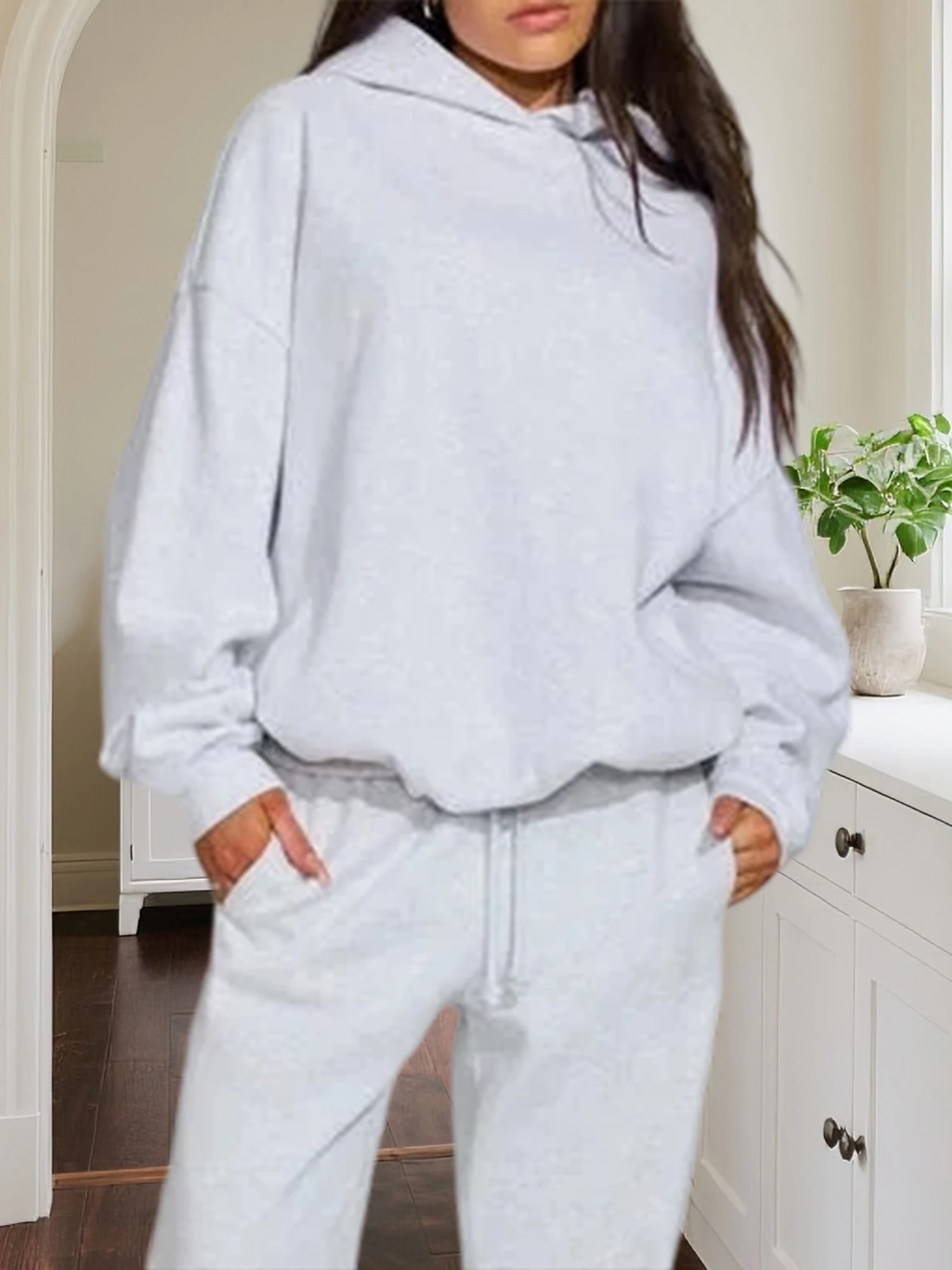 Sudadera con capucha para mujer, informal, de manga larga, de Color sólido, holgada, para otoño, cómoda, con capucha, para uso diario