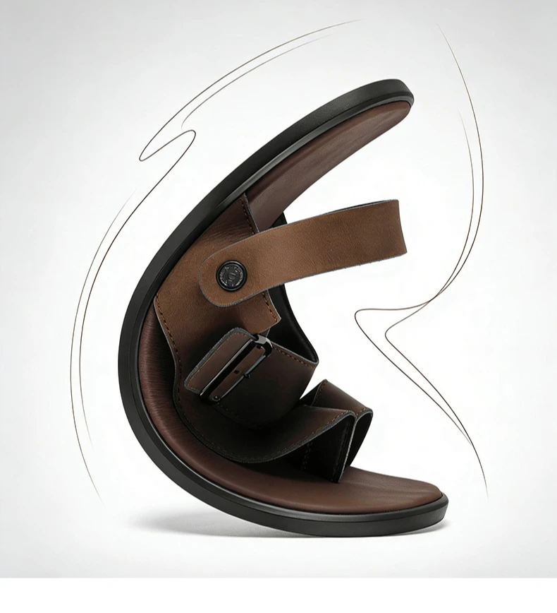 Echtleder-Sandalen für Herren, modische Flip-Flops, bequeme Herren-Strandschuhe für den Außenbereich, hochwertige Herren-Hausschuhe mit weicher Sohle, Übergröße – Detail 3