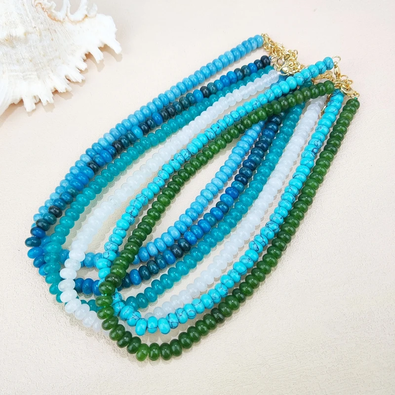 Colorful 5*8mm Natural Stone Beaded Necklace Fashion Handmade Jewelry for Women Party Wedding Accessories 16+2‘’