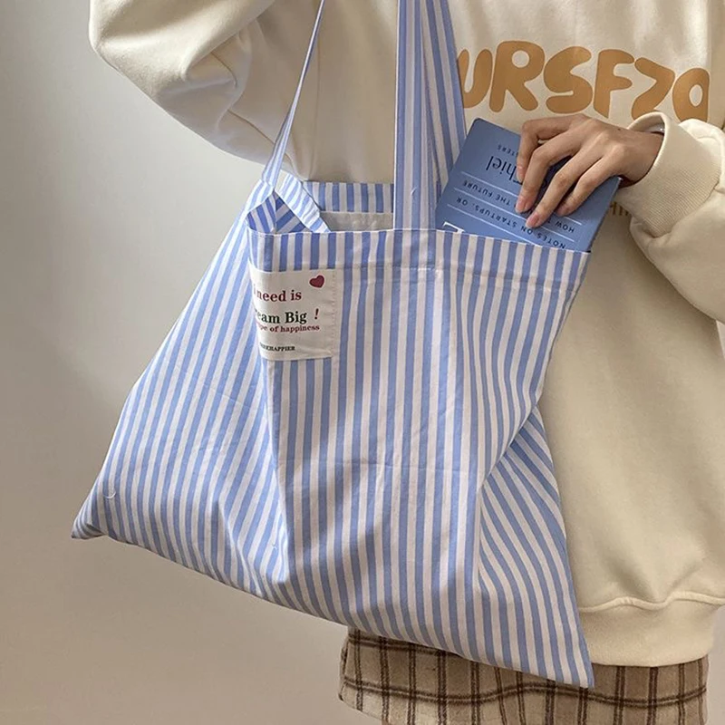 Women Tote Bag 2024 New Spring Summer Large Capacity Shoulder Bag Stripe Letter Handbag College Bags Women Shopper Bags