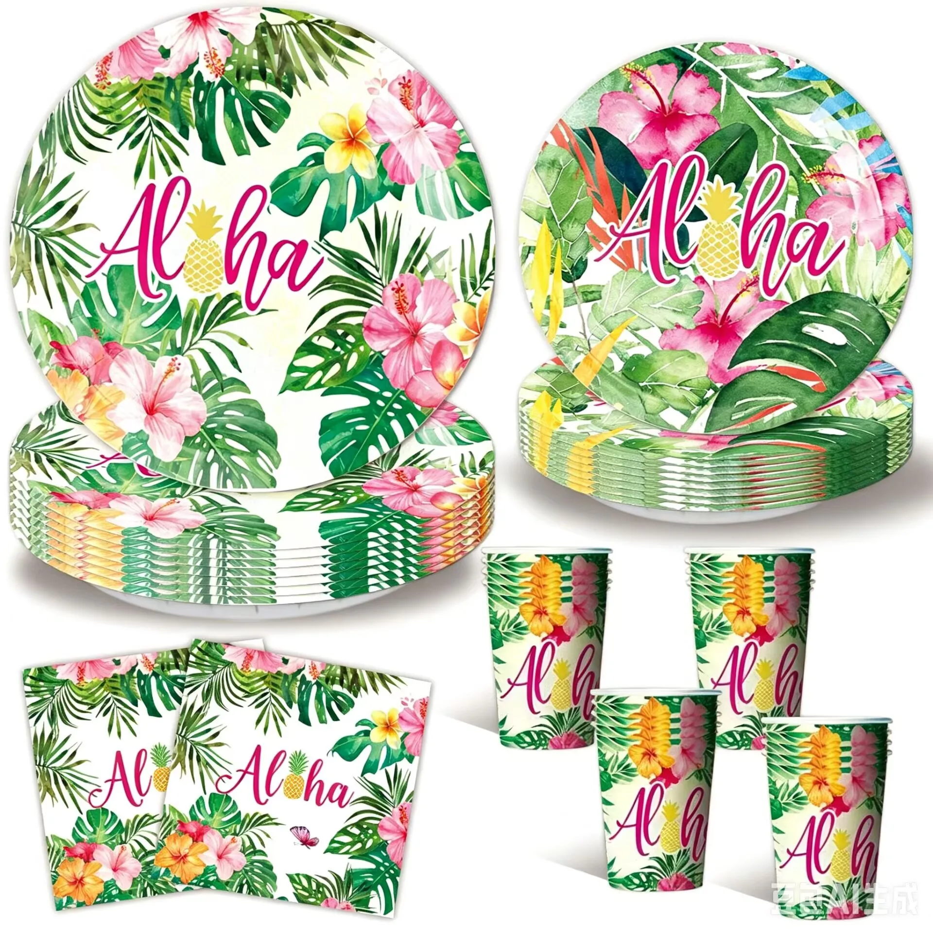 Hawaiianischer Flamingo, Kindergeburtstag, Partyzubehör, Einweggeschirr, Pappteller, Tassen, Servietten, Banner, Luftballons, Partydekorationen