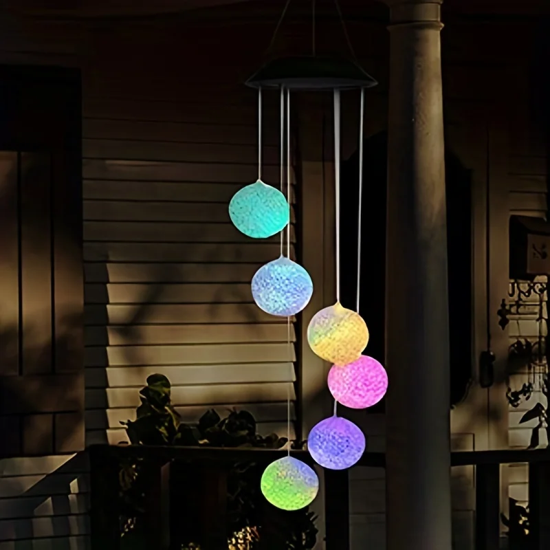 Color Changing Solar Power Wind Chime Crystal Ball Wind Chime Wind Mobile Portable Waterproof Outdoor Windchime Light For Patio