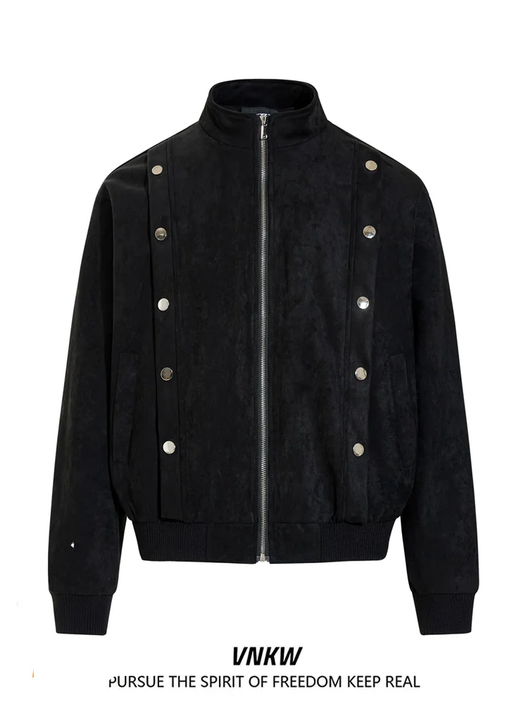 

Heavyweight Multi-Metal Deconstructed Bla Zipper Jaet ex Loose Retro ort Flight Workwear Jaet Trendy Casual Sle